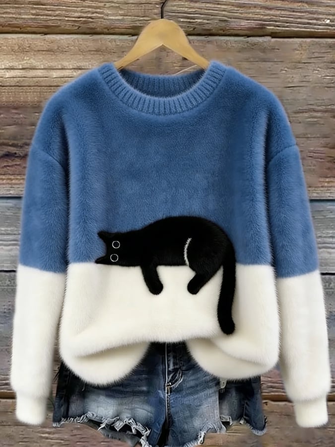 Odella - Women's Casual Pullover with Cat Print - photo 7