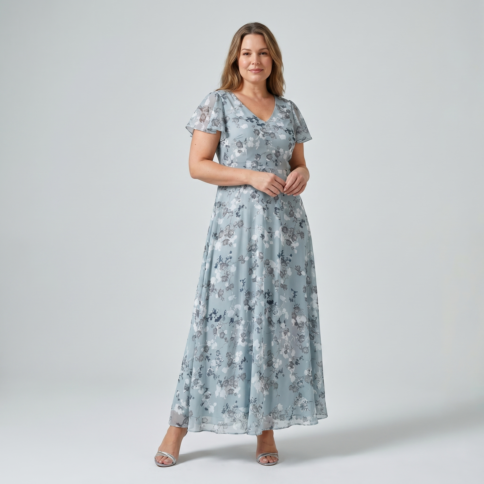 Rochie maxi de cocktail pentru femei, cu imprimeu floral și mâneci fluture