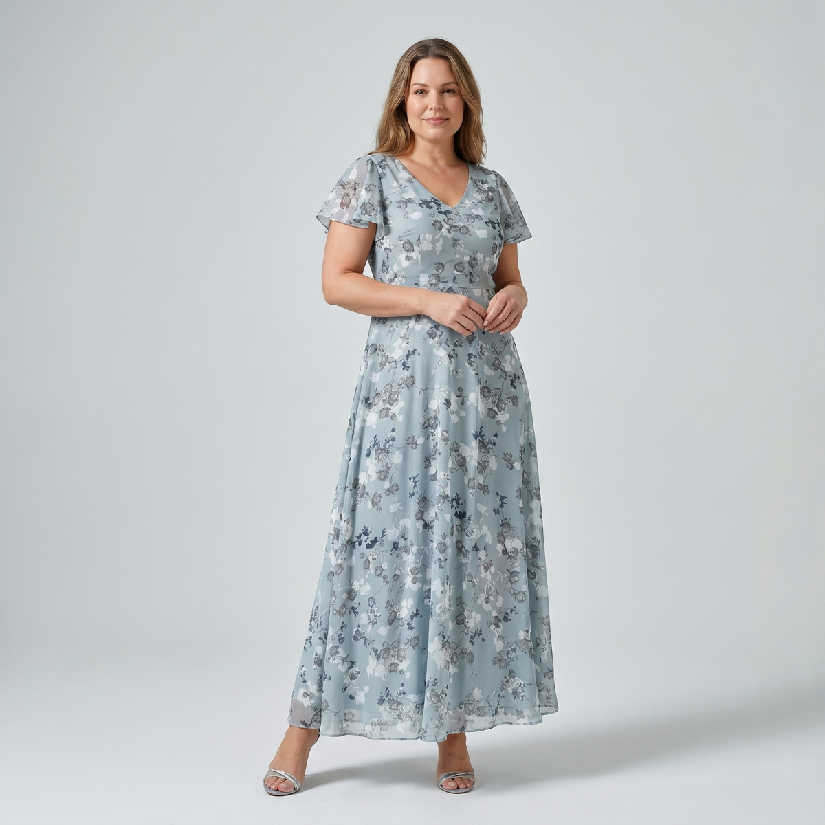 Women's Floral Cocktail Maxi Dress with Flutter Sleeves - photo 3