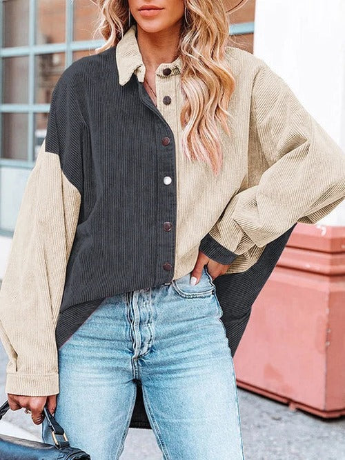 Lois - Women's Corduroy Blouse with Contrast Panels - photo 6