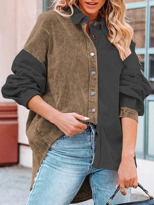 Lois - Women's Corduroy Blouse with Contrast Panels - photo 7
