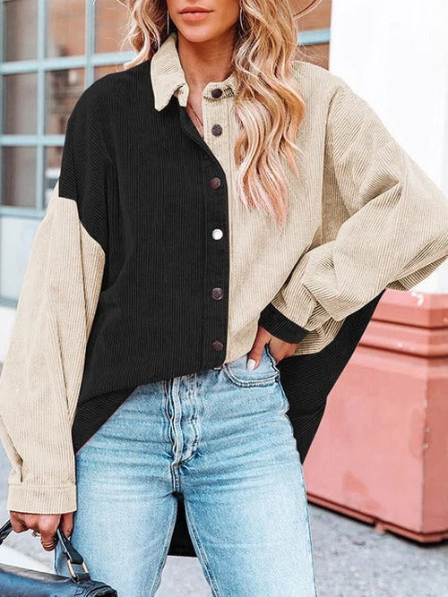 Lois - Women's Corduroy Blouse with Contrast Panels - photo 9