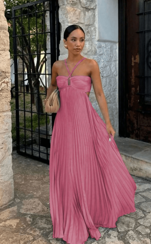 Jodie - Women's Chiffon Wedding Guest Maxi Dress with Halter Neck