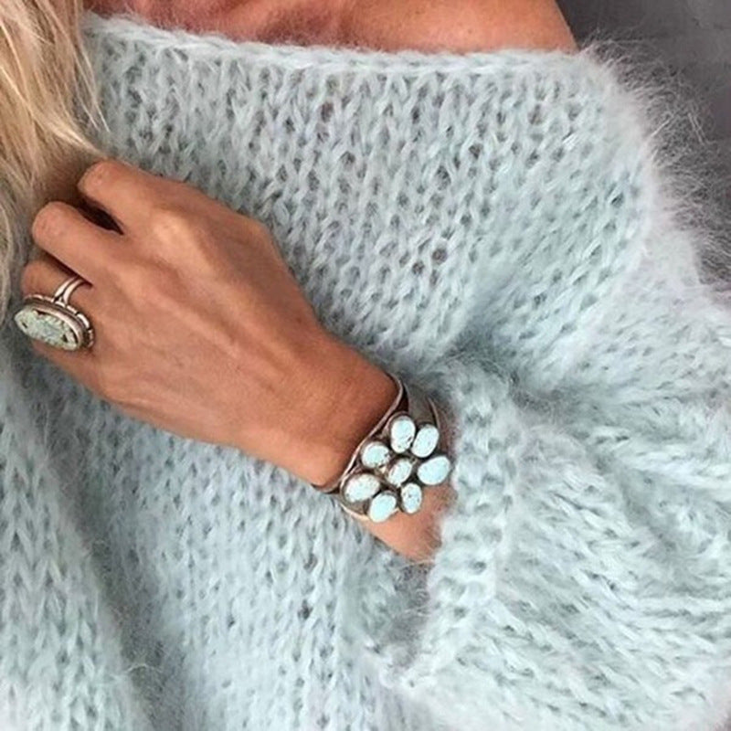 Women's Embroidered Knit Sweater with Floral Detail - photo 3