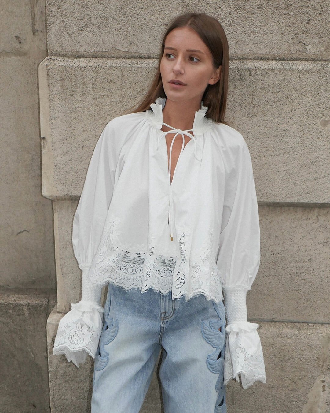 Aitema Embroidery Lace Trim Blouse
