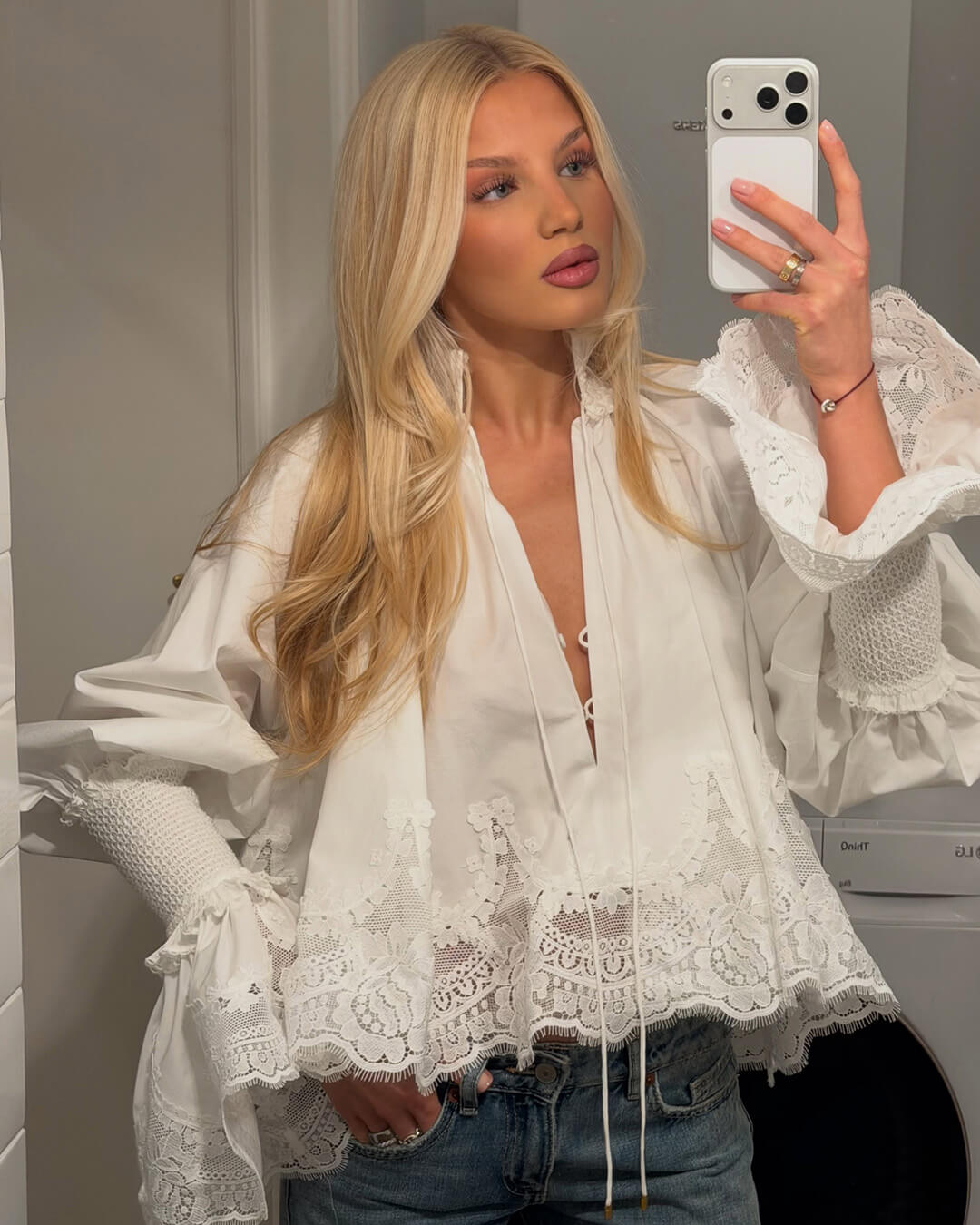 Aitema Embroidery Lace Trim Blouse