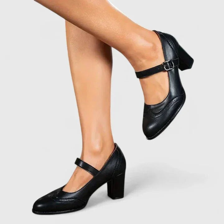 Sirin - Women's Brogue Mary Jane Shoes with Block Heel