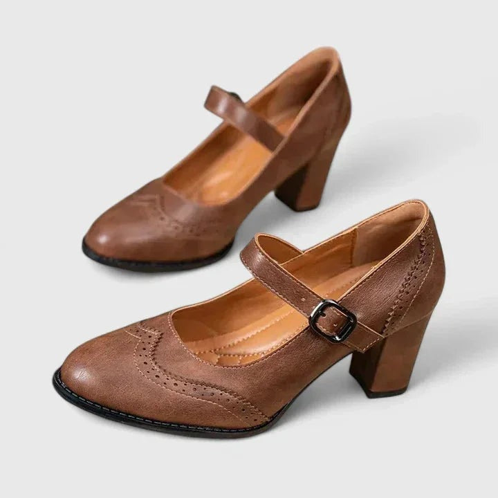 Sirin - Women's Brogue Mary Jane Shoes with Block Heel