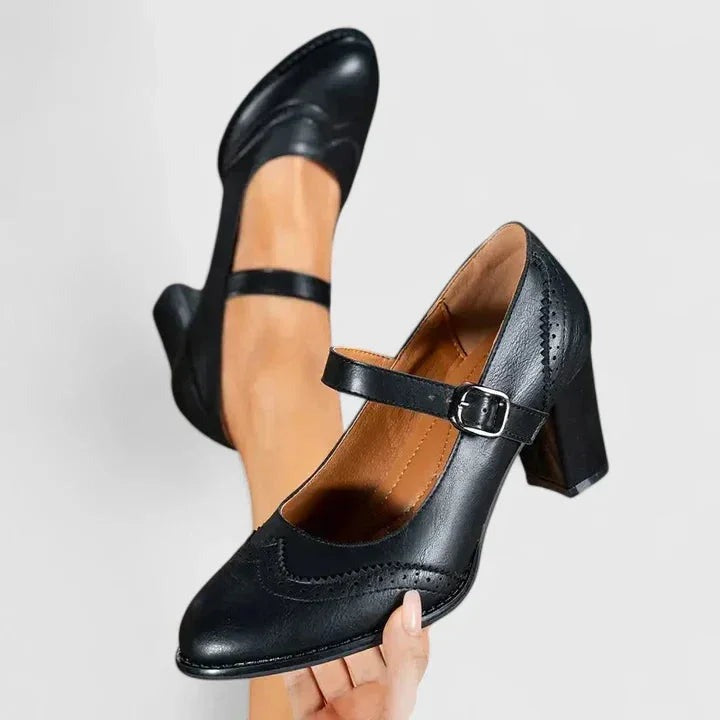 Sirin - Women's Brogue Mary Jane Shoes with Block Heel