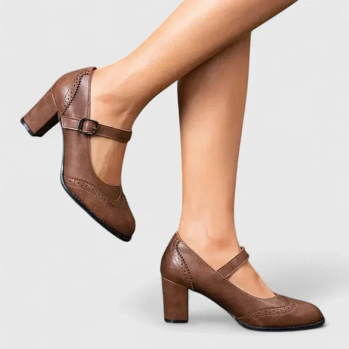 Sirin - Women's Brogue Mary Jane Shoes with Block Heel