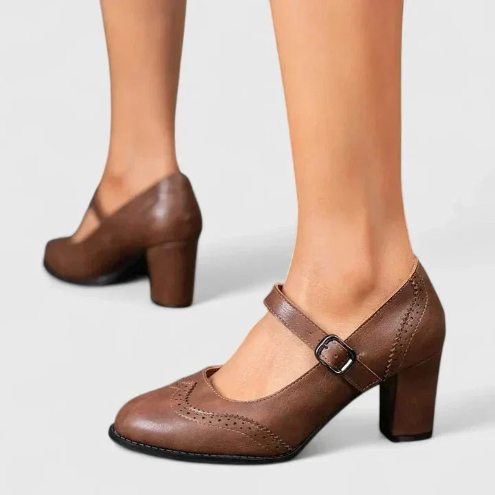 Sirin - Women's Brogue Mary Jane Shoes with Block Heel