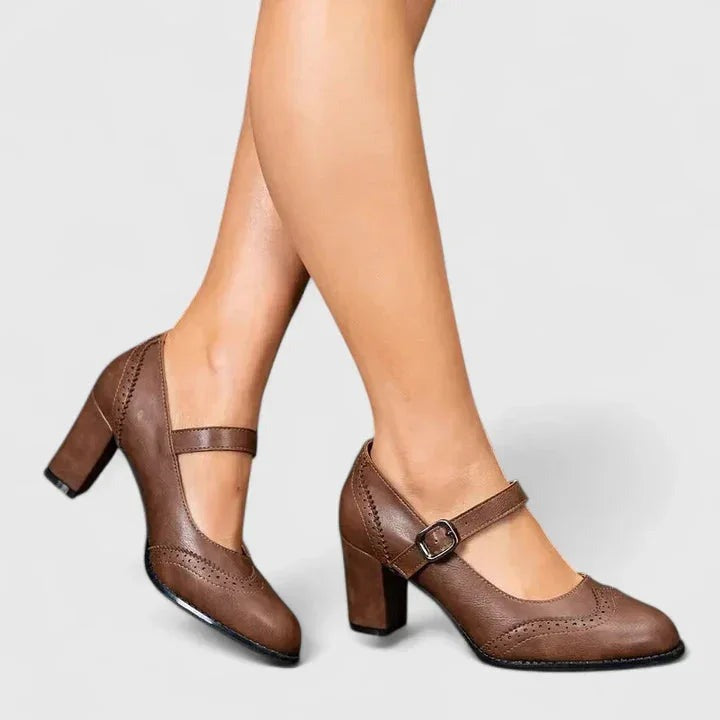 Sirin - Women's Brogue Mary Jane Shoes with Block Heel