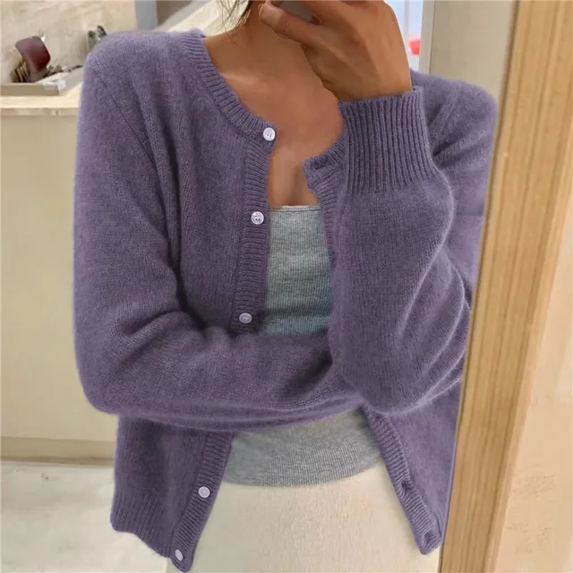 Women's Fitted Knit Cardigan with Button Front - photo 4