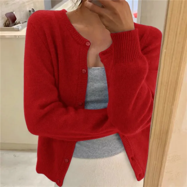 Women's Fitted Knit Cardigan with Button Front - photo 8