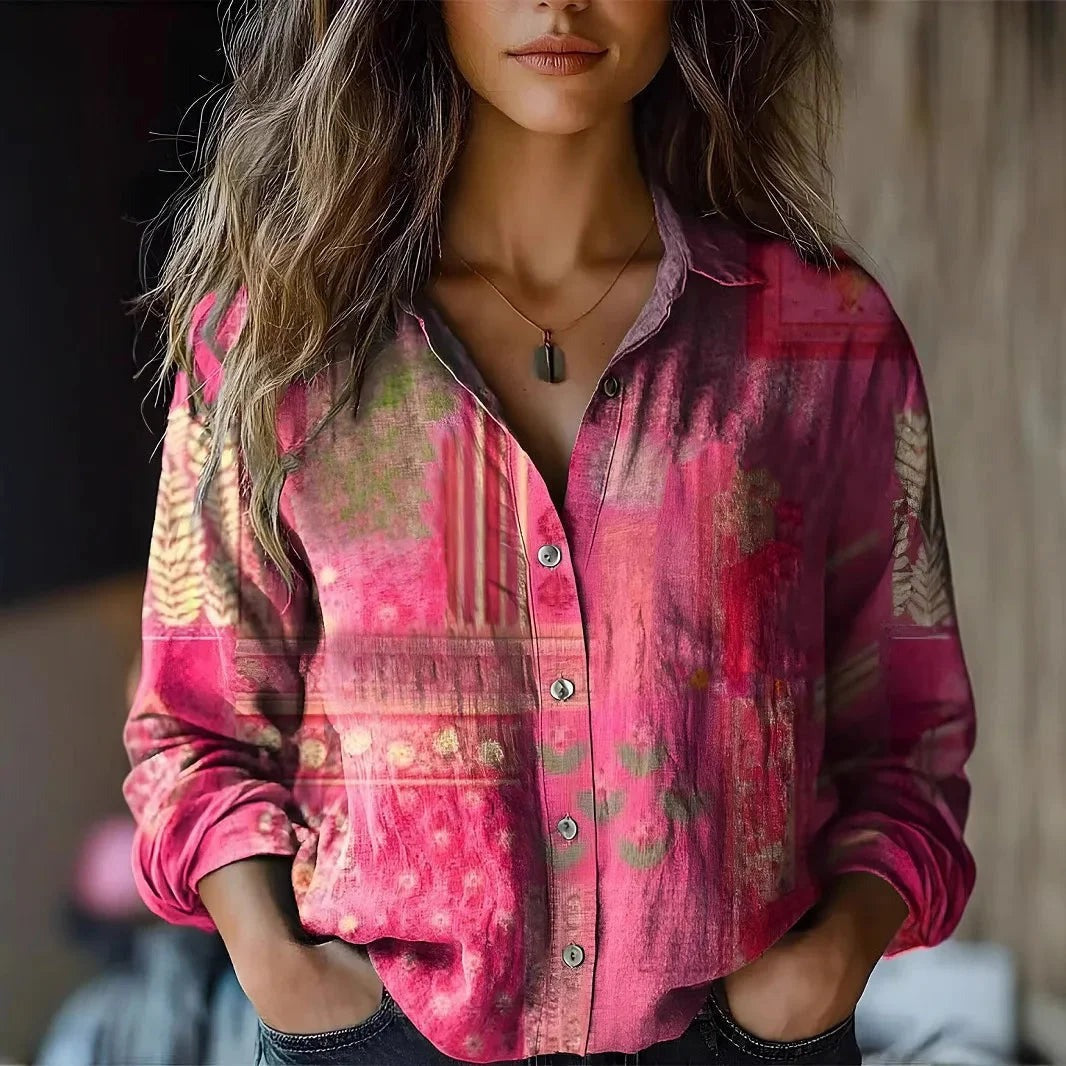 Fenna - Women's Floral Shirt with Chest Pockets