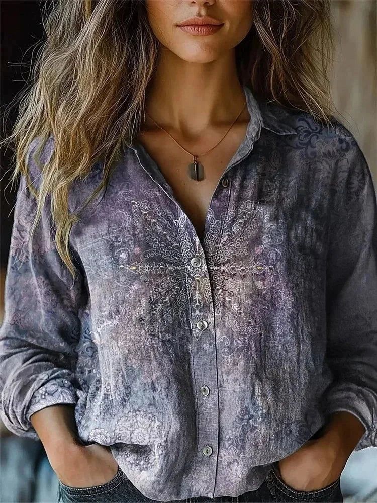 Fenna - Women's Floral Shirt with Chest Pockets