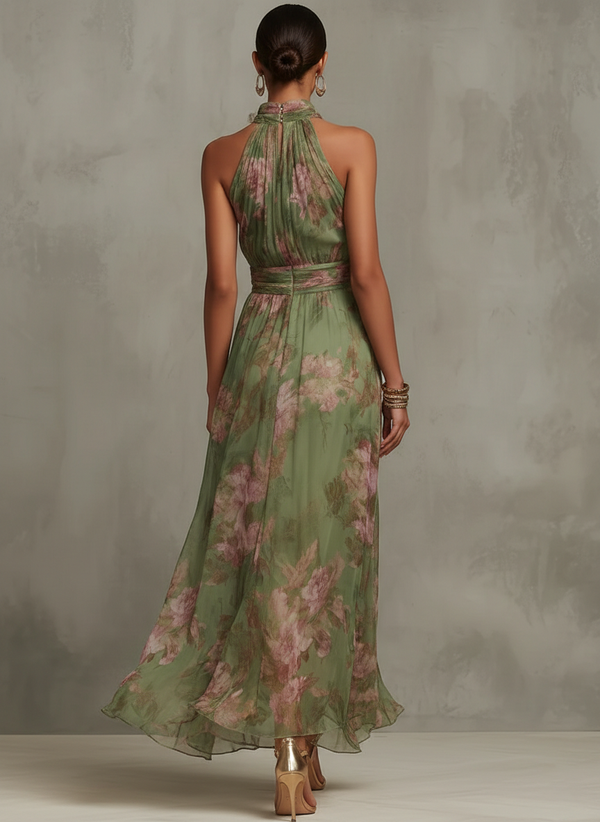 Women's Floral Halter Neck Maxi Dress - photo 2