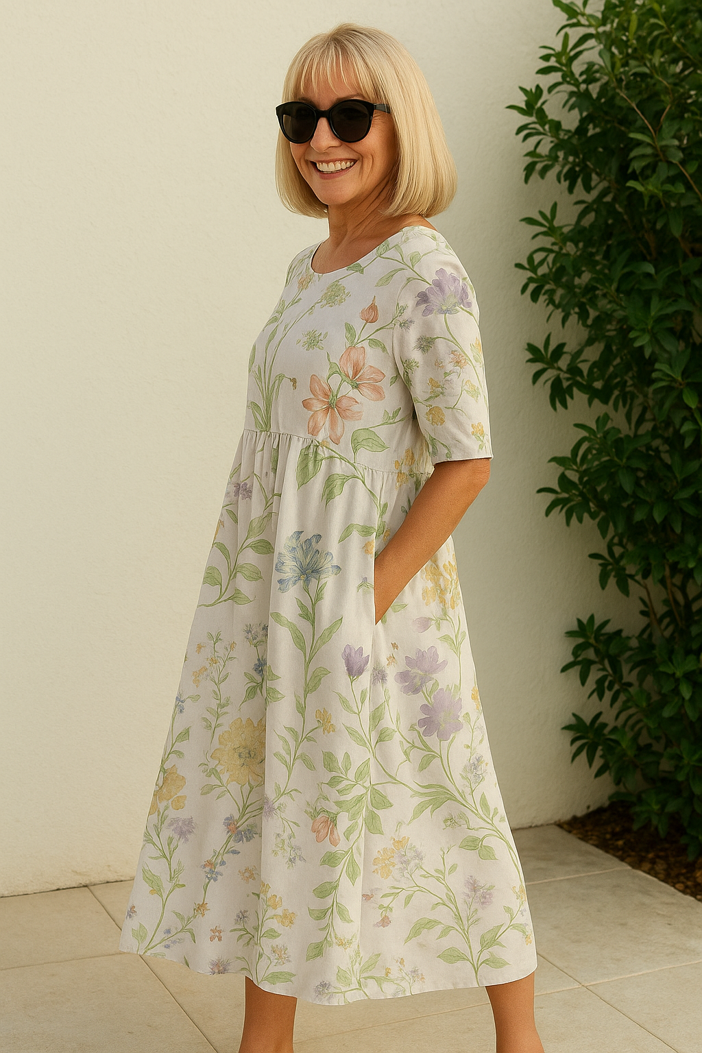 Sarah - Abito midi floreale da donna dalla vestibilità comoda