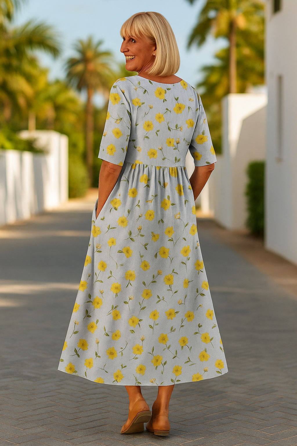Sarah - Abito midi floreale da donna dalla vestibilità comoda