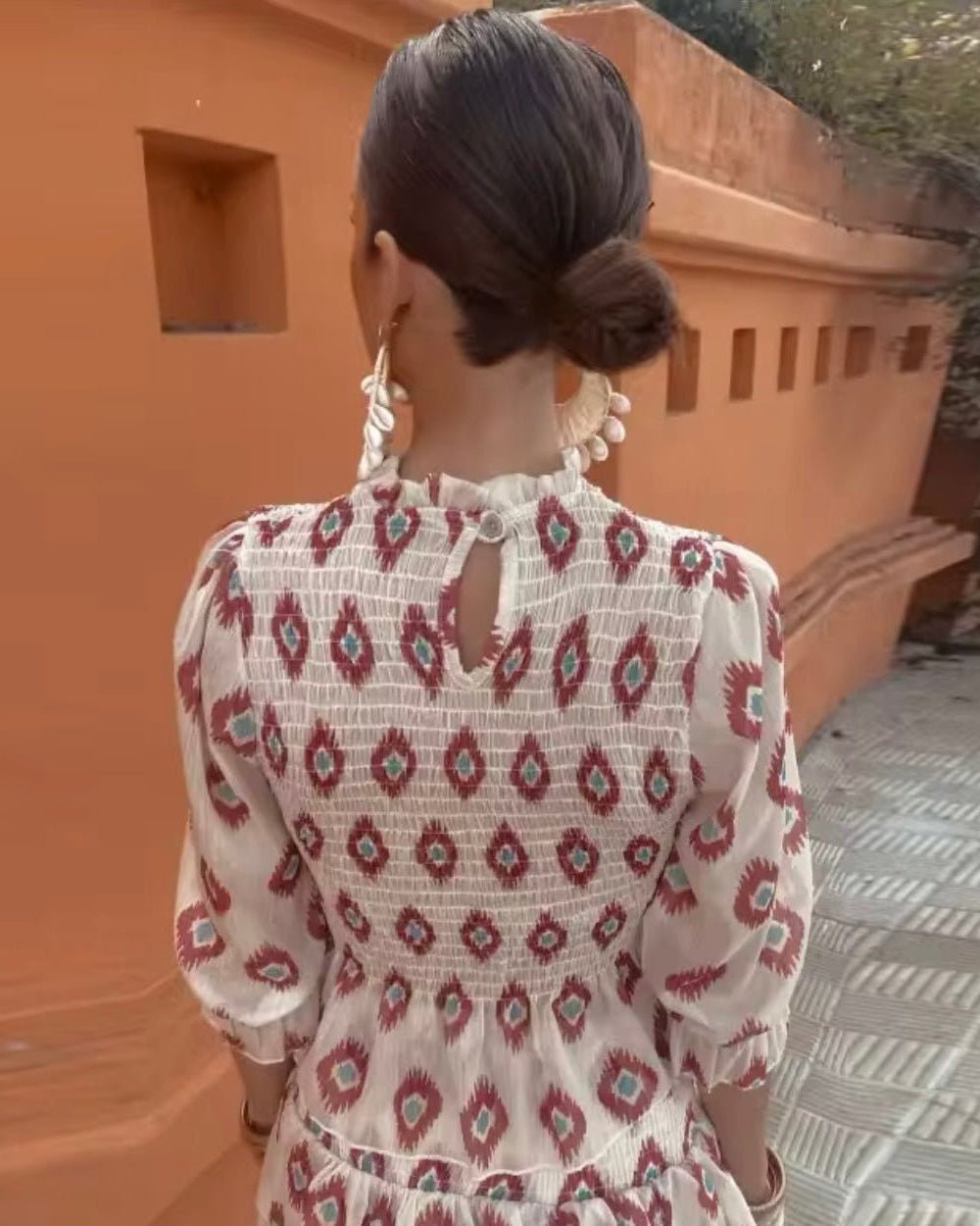 Honor - Women's Geometric Print Top and Tiered Mini Skirt Set