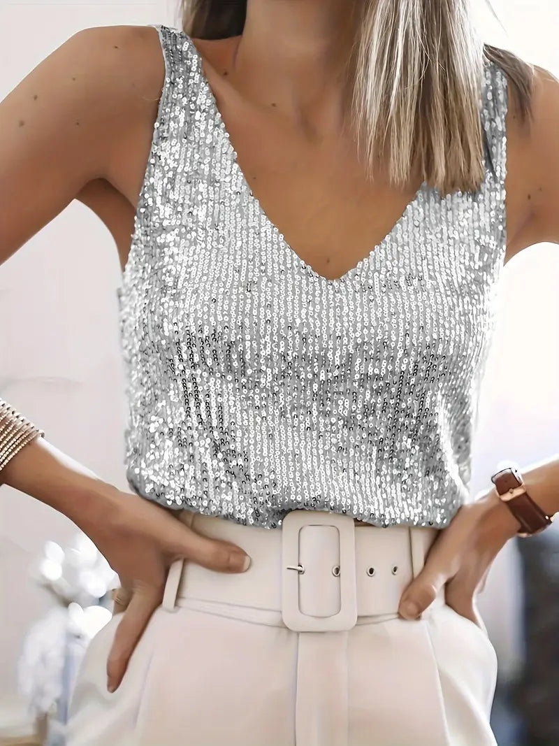 Joyce – dámský třpytivý party top s výstřihem do V