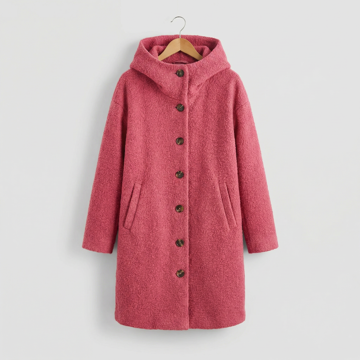 Women's Hooded Coat with Button Front and Pockets