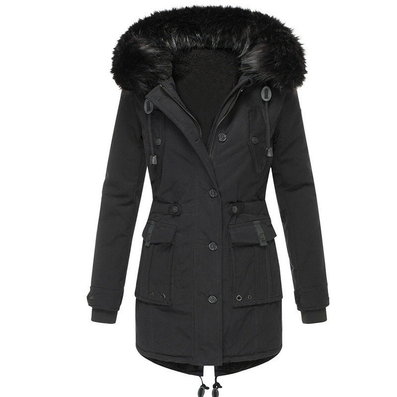 Women's Hooded Faux Fur Parka - Black