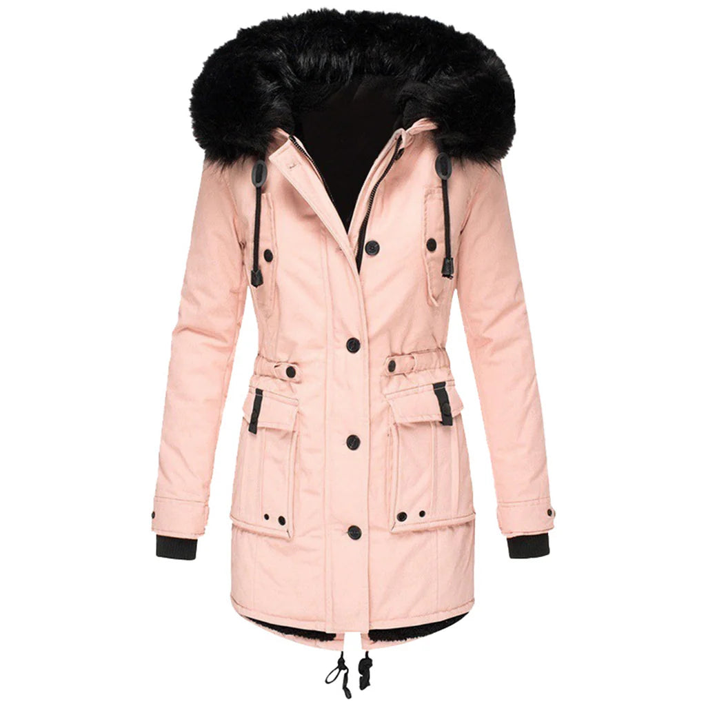 Women's Hooded Faux Fur Parka - Pink