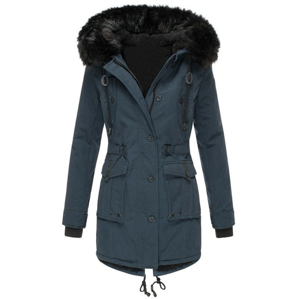 Women's Hooded Faux Fur Parka - Blue