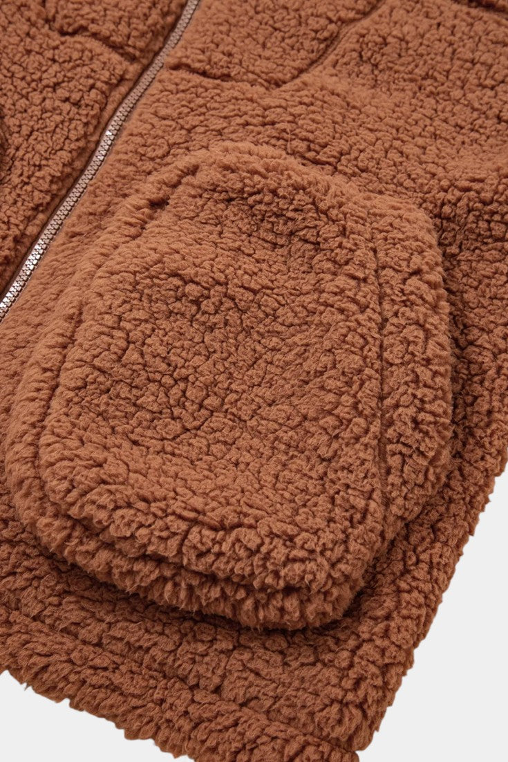 Women's Hooded Teddy Jacket with Zip Fastening