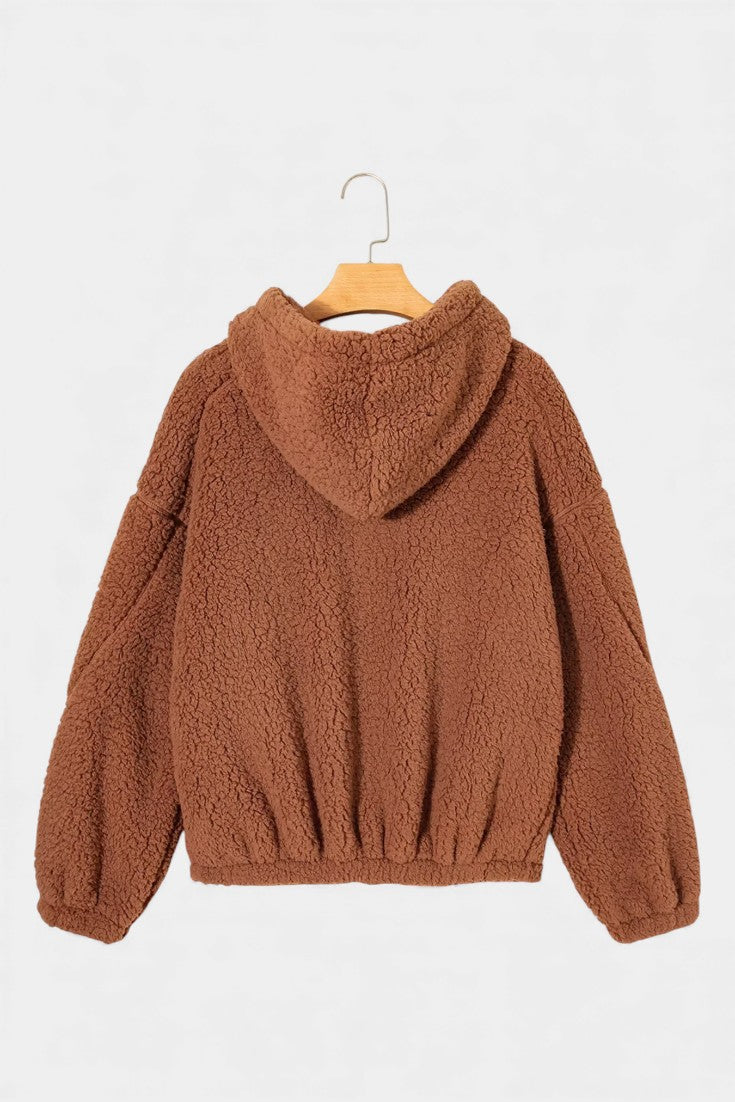 Women's Hooded Teddy Jacket with Zip Fastening