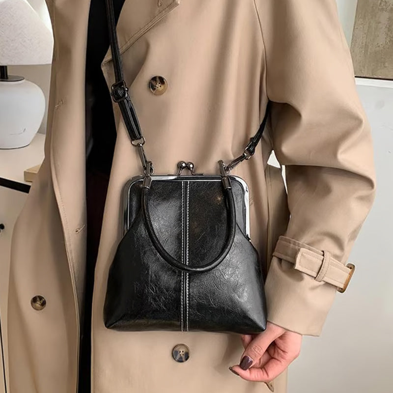 Women's Leather Kiss Lock Crossbody Bag with a Zip Closure – view 4