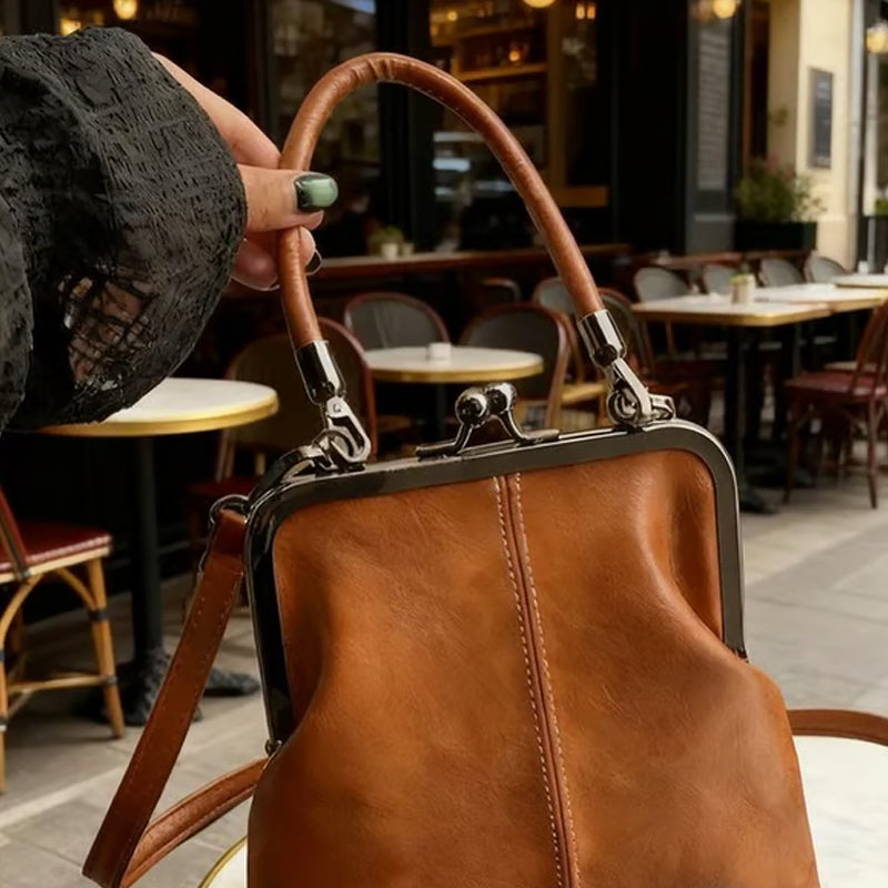 Women's Leather Kiss Lock Crossbody Bag with a Zip Closure – view 5