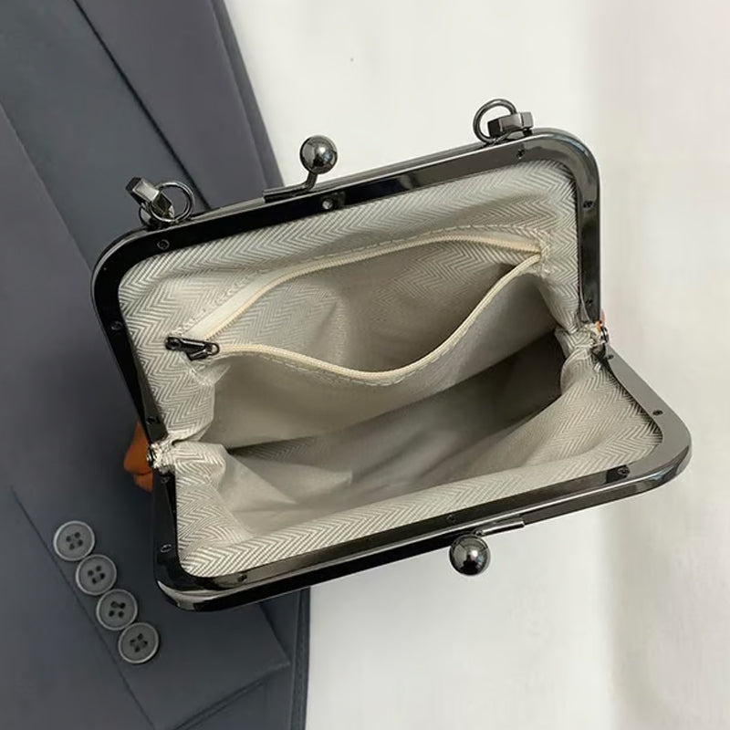 Women's Leather Kiss Lock Crossbody Bag with a Zip Closure – view 6