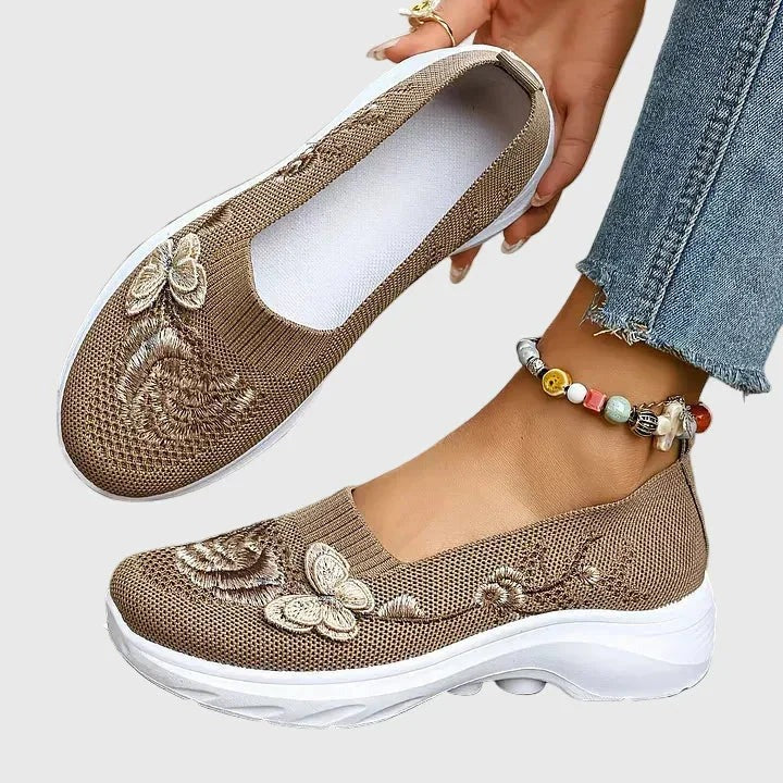 Quilla - Women's Knit Slip-On Shoes with Embroidered Detail