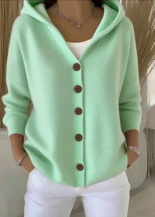 Women's Knit Cardigan with Hood and Button Front - photo 6