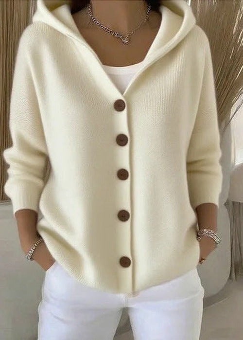 Women's Knit Cardigan with Hood and Button Front - photo 8