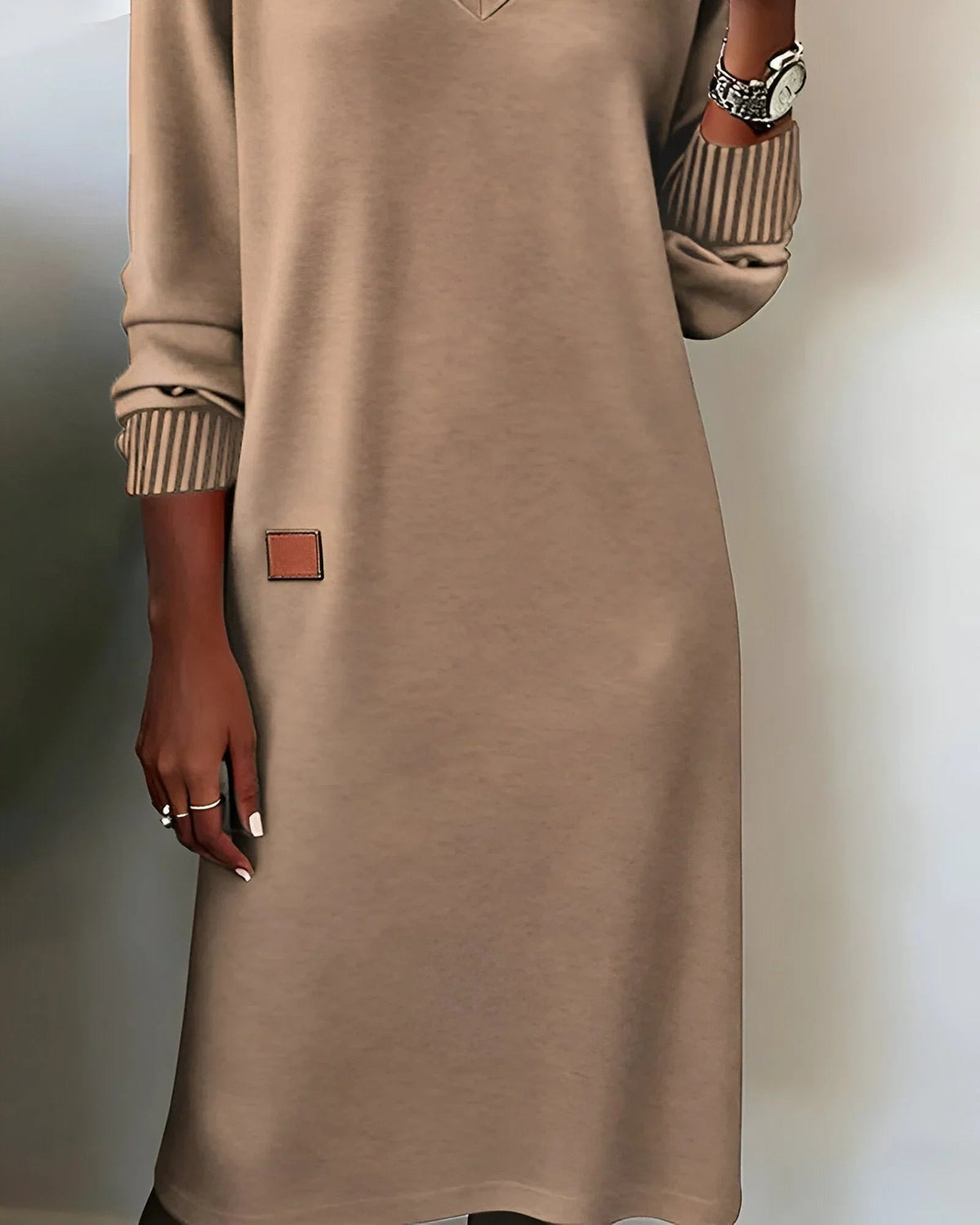 Rosalyn - Women's Knit Midi Dress with V-Neck