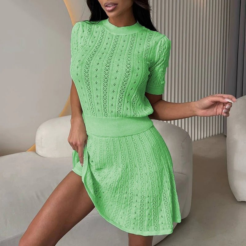 Katie - Completo coordinato da donna in maglia traforata