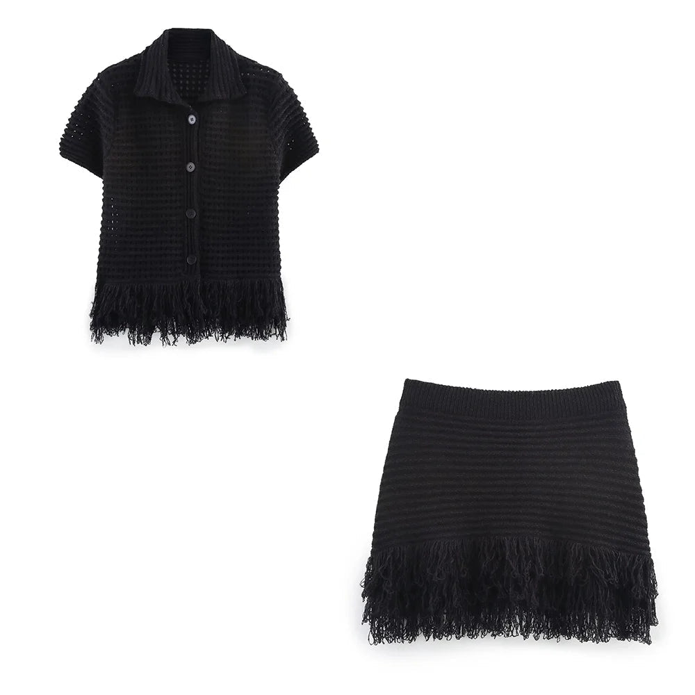 Diane - Women's Knitted Co Ord Set with Tassel Detail