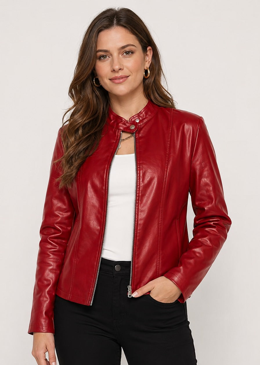 Women's Leather-Look Jacket with High Neck – view 19
