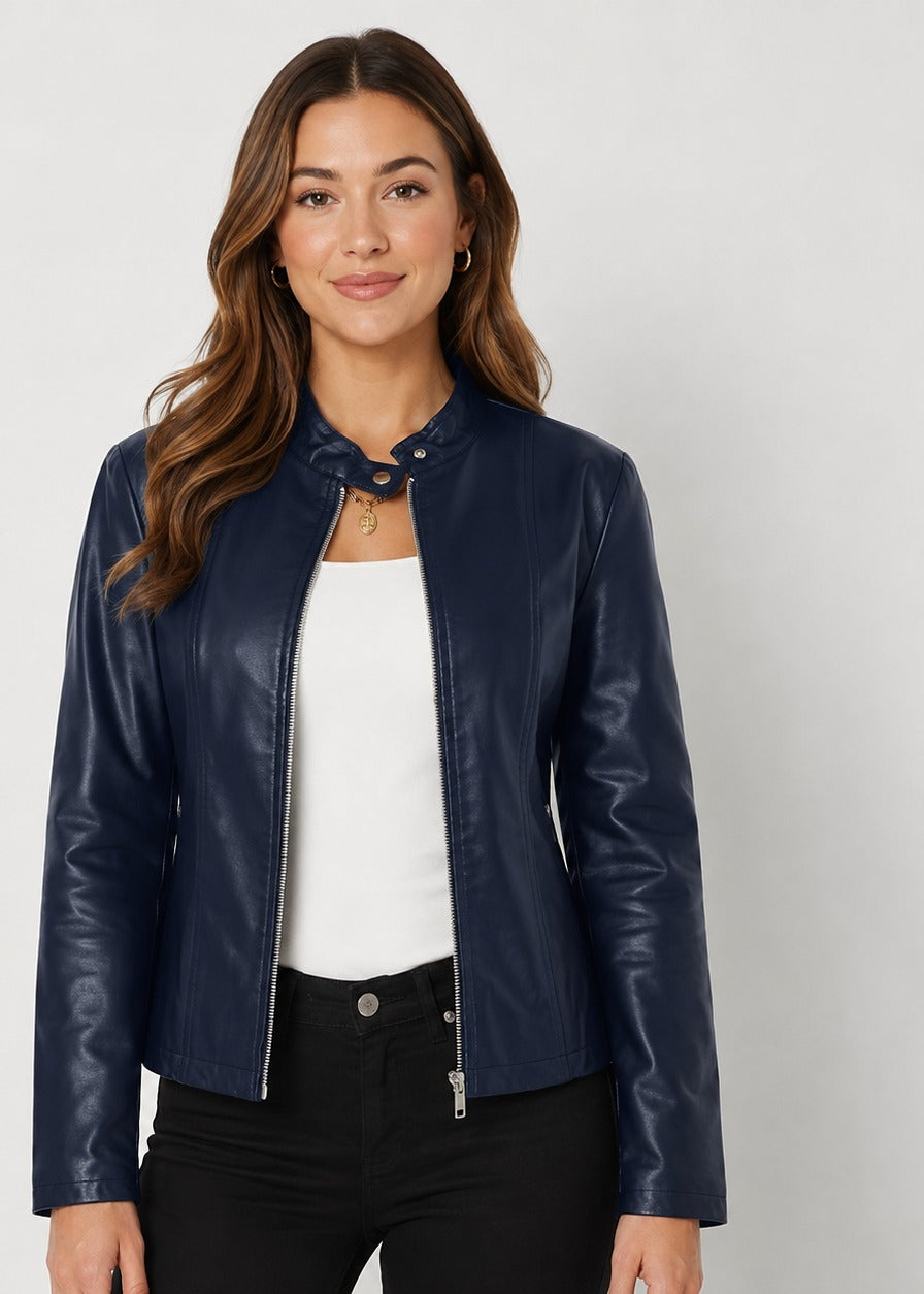 Women's Leather-Look Jacket with High Neck – view 7