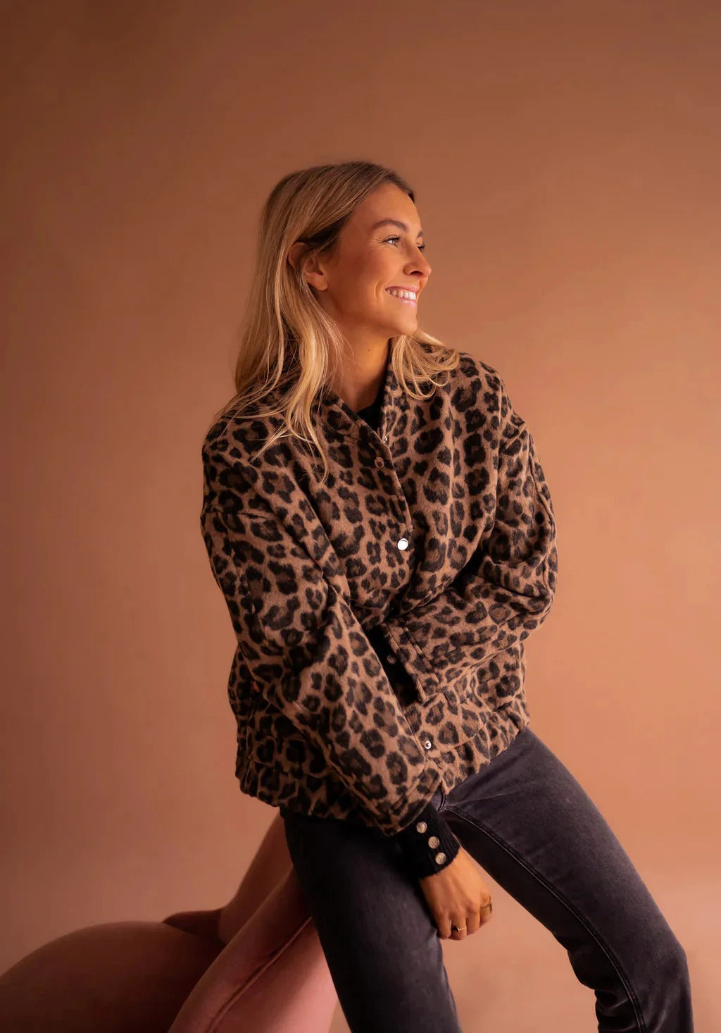 Women's Leopard Print Bomber Jacket with Press Studs - photo 2