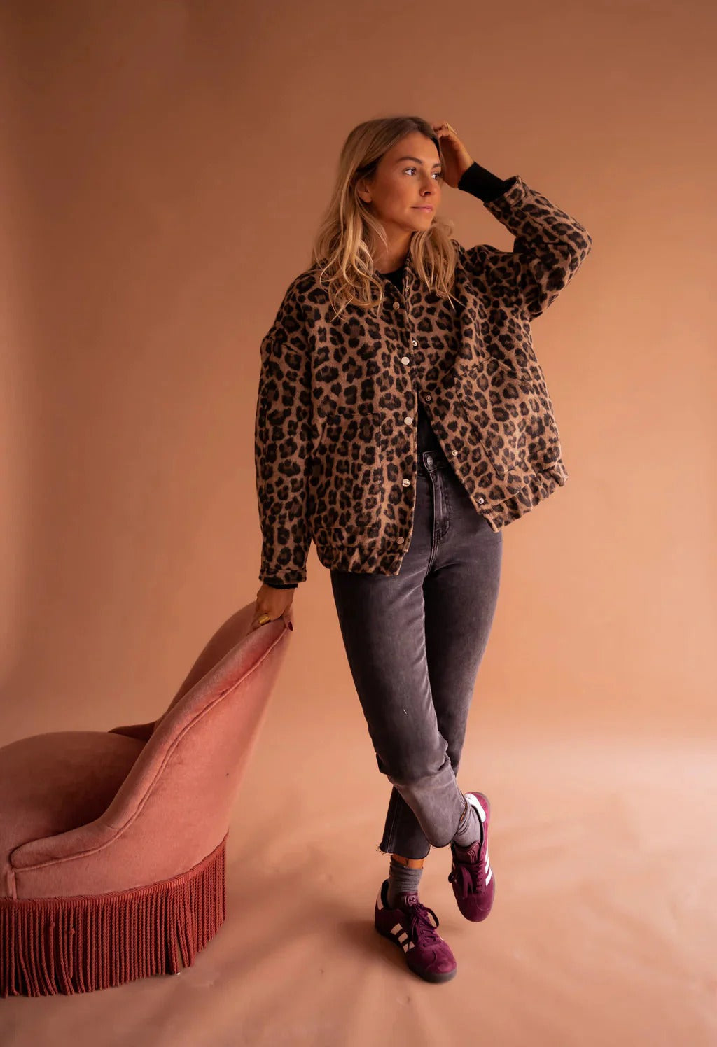 Women's Leopard Print Bomber Jacket with Press Studs - photo 4