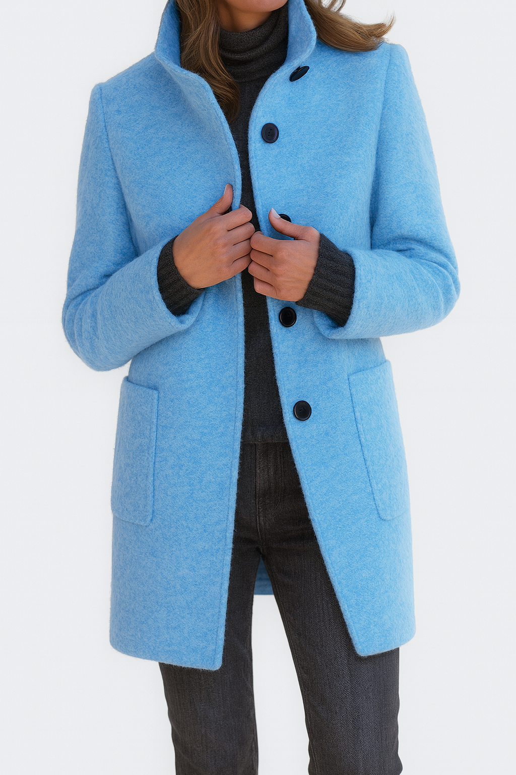 Minerva - Women's Long Coat with Button Front Stand Collar - photo 10