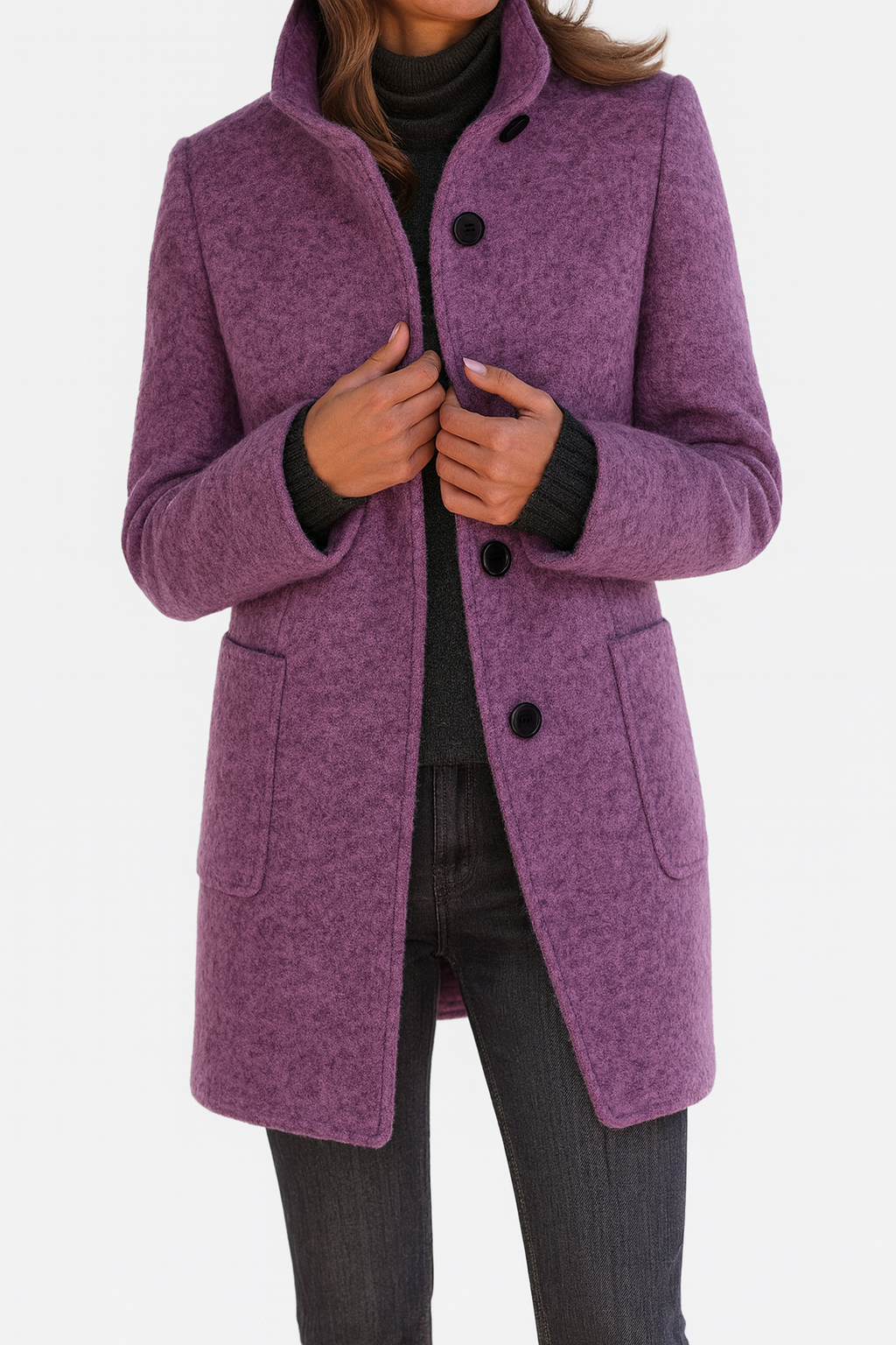 Minerva - Women's Long Coat with Button Front Stand Collar - photo 5