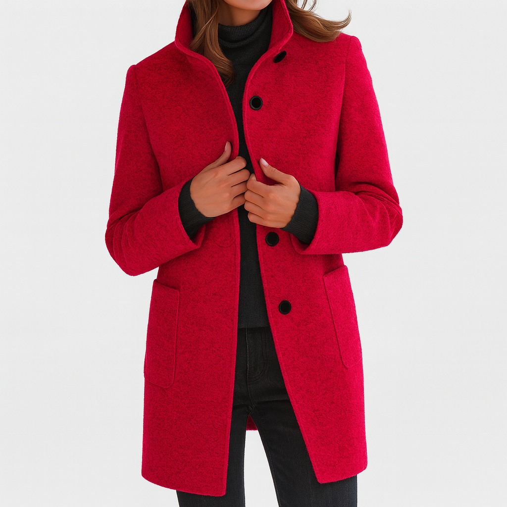 Minerva - Women's Long Coat with Button Front Stand Collar - photo 6
