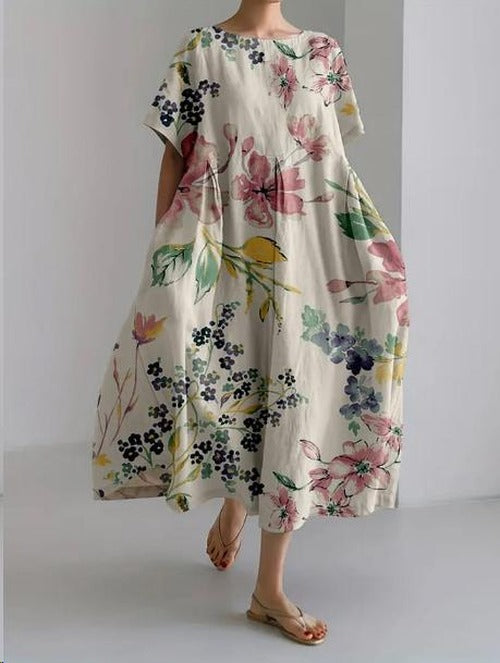 Women's Long Floral Dress in Breathable Cotton Linen - photo 1