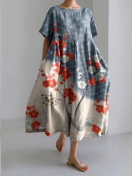 Women's Long Floral Dress in Breathable Cotton Linen - photo 3