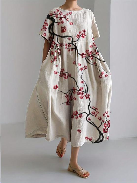 Women's Long Floral Dress in Breathable Cotton Linen - photo 6